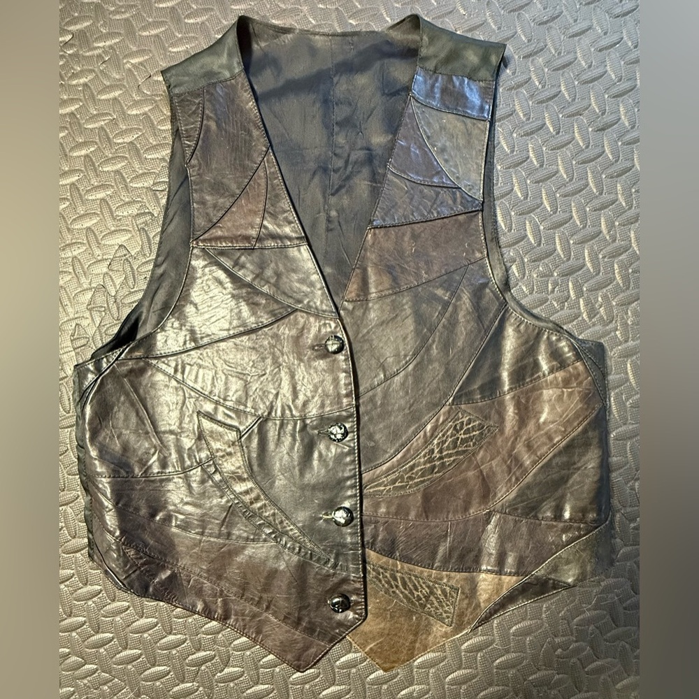 Vintage Men’s Patchwork Black/Brown Leather Vest Size Large